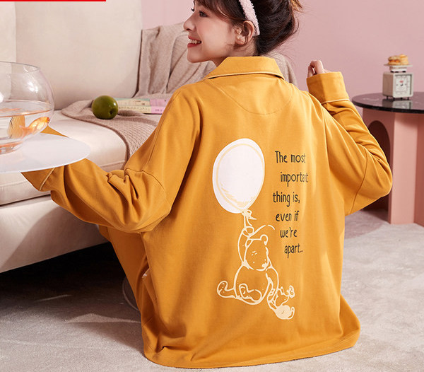 Ženska pamučna pidžama s dugim rukavima i džepovima