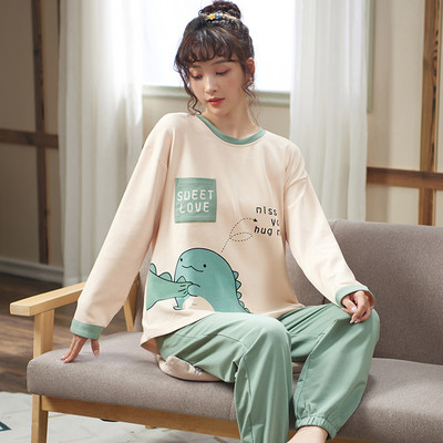 Ženska pamučna pidžama s dugim rukavima