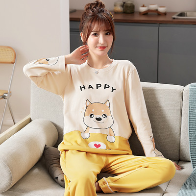 Ženska pamučna pidžama s dugim rukavima