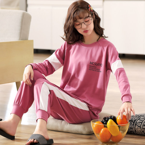 Ženska pamučna pidžama s dugim rukavima