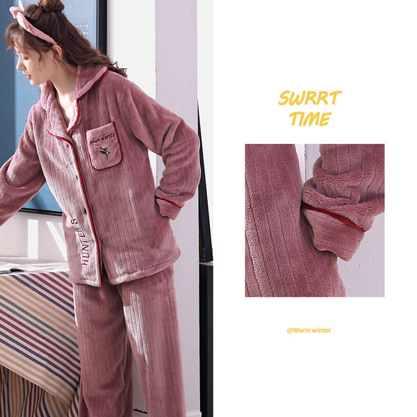 Ženska zimska pidžama sa vezom i džepom