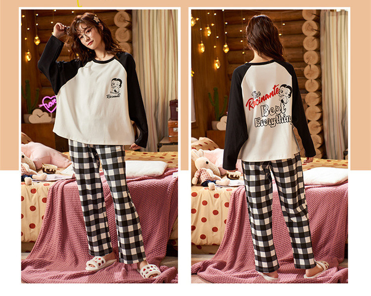 Ženska karirana pamučna pidžama s dugim rukavima