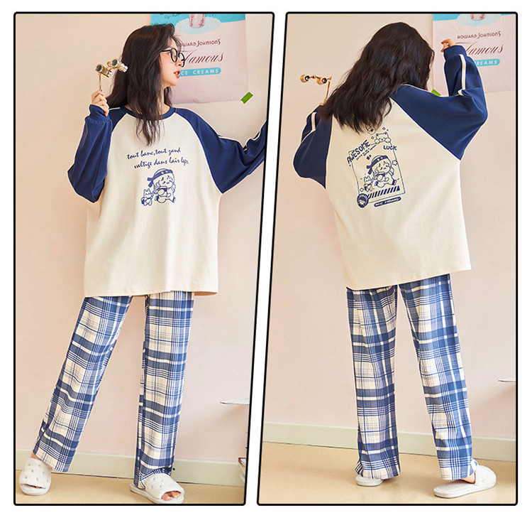 Ženska karirana pamučna pidžama s dugim rukavima