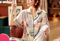 Ženska pidžama u boji iz dva dijela - košulja i duge hlače