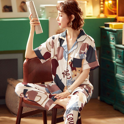 Ženska pidžama u boji iz dva dijela - košulja i duge hlače