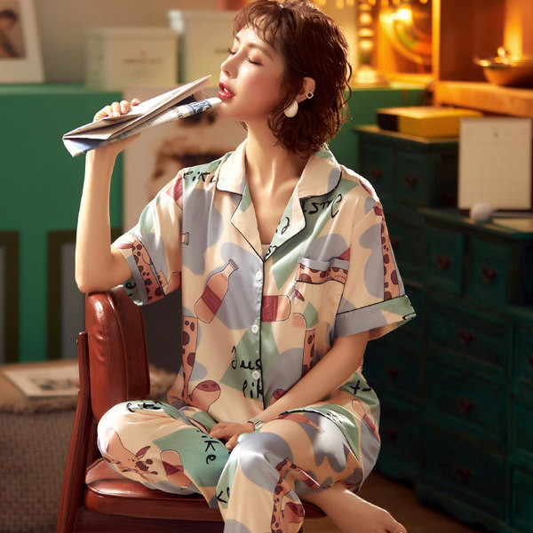 Ženska pidžama u boji iz dva dijela - košulja i duge hlače