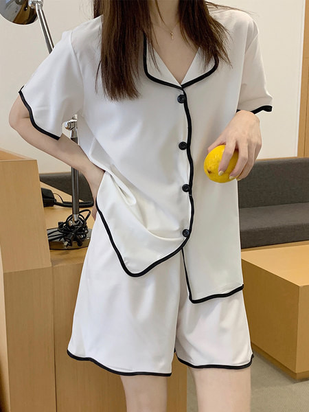 Ženske ljetne pidžame od ledene svile, dvodijelne labave kratke hlače kratkih rukava, crtani studentski kućni servis, tanko ljetno odijelo