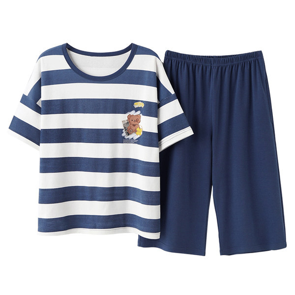 Ženska pidžama iz dva dijela sa kratkim rukavima i aplikacijom