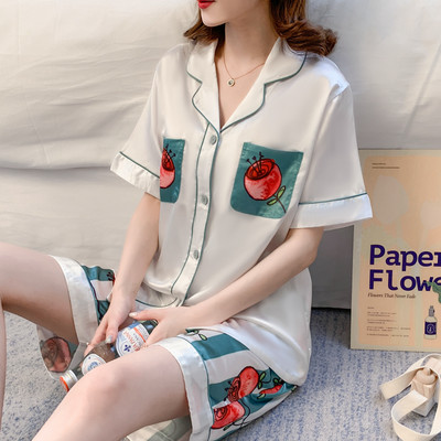 Ljetna satenska pidžama s kratkim rukavima