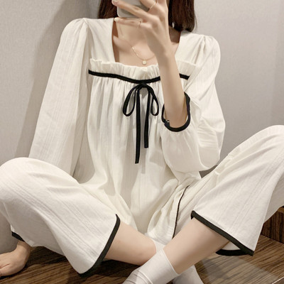 Novi model ženske pidžame iz dva dijela sa dugim rukavima i aplikacijom