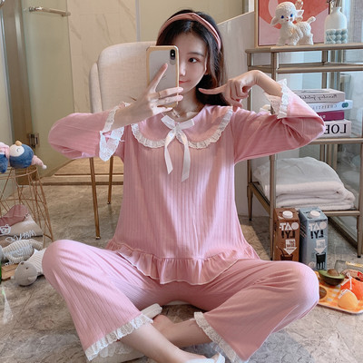 Novi model ženske pidžame iz dva dijela sa dugim rukavima i aplikacijom