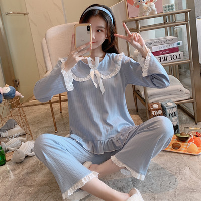 Novi model ženske pidžame iz dva dijela sa dugim rukavima i aplikacijom