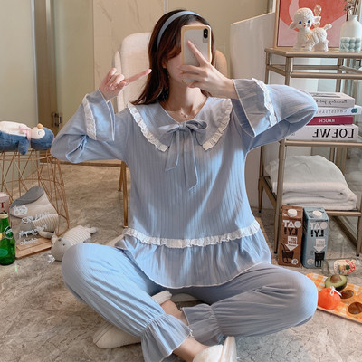 Novi model ženske pidžame iz dva dijela sa dugim rukavima i aplikacijom