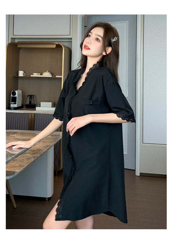 Ženska moderna spavaćica sa 3/4 rukavima i čipkom