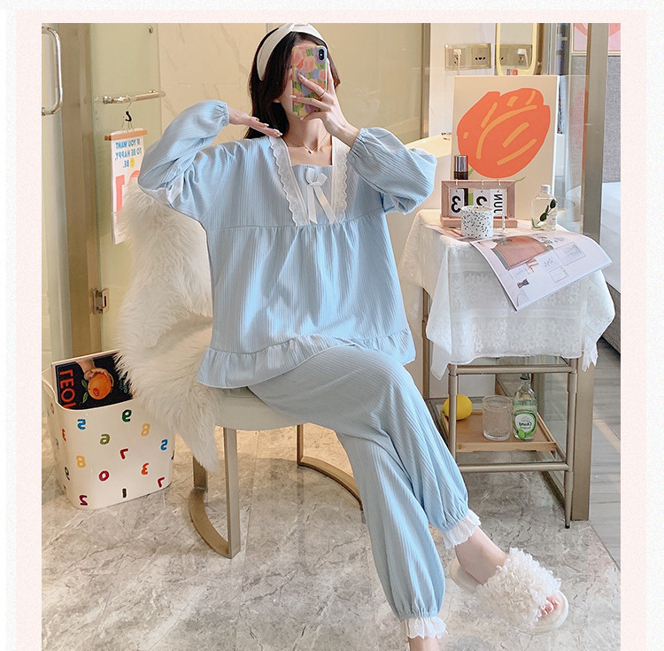 Ženska pidžama duga dvodijelni model sa čipkom