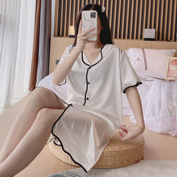 Novi model ženske satenske spavaćice na dugmad i kratkih rukava