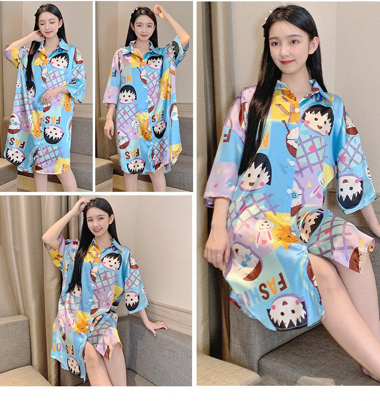 Novi model ženske satenske spavaćice na dugmad i kratkih rukava