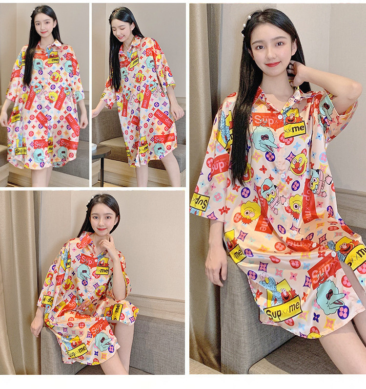 Novi model ženske satenske spavaćice na dugmad i kratkih rukava