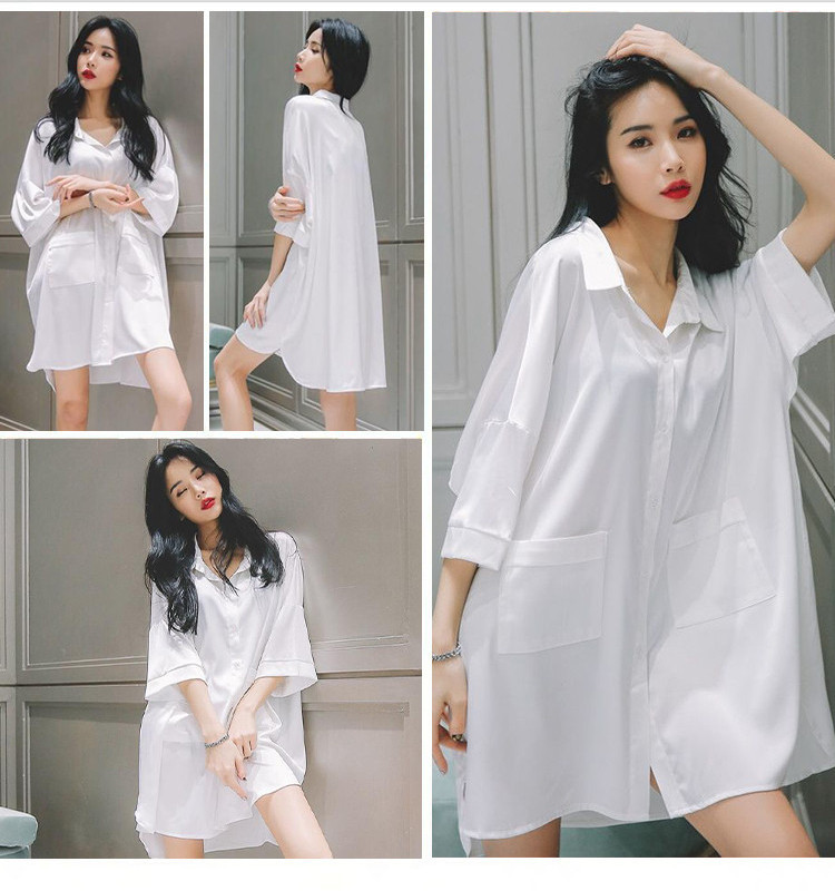 Novi model ženske satenske spavaćice na dugmad i kratkih rukava