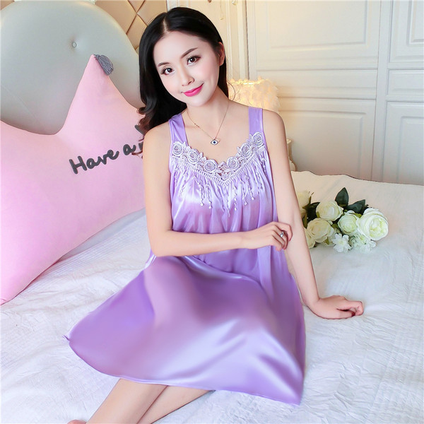 Cămașă de noapte damă din satin cu dantelă - mai multe culori