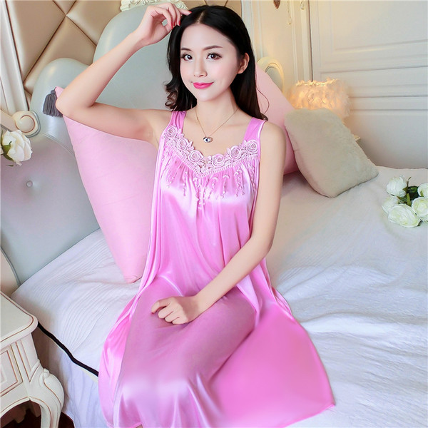 Cămașă de noapte damă din satin cu dantelă - mai multe culori