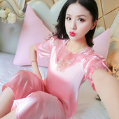 Satenska elegantna ženska pidžama s vezom