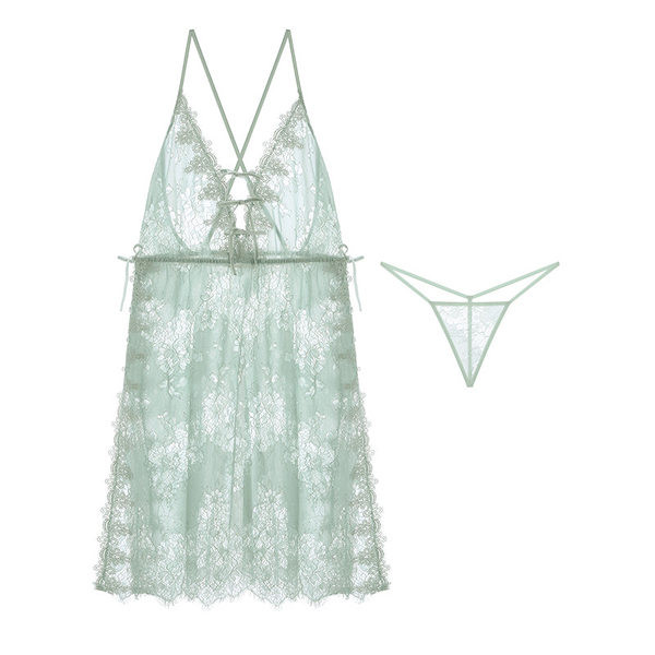 Ženska spavaćica od čipke na vezice i tanke naramenice