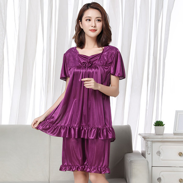 Дамска ежедневна къса пижама от две части с дантела