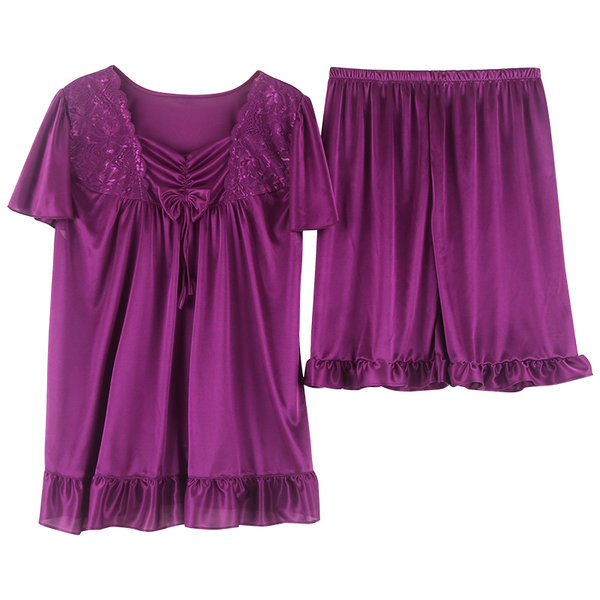 Дамска ежедневна къса пижама от две части с дантела