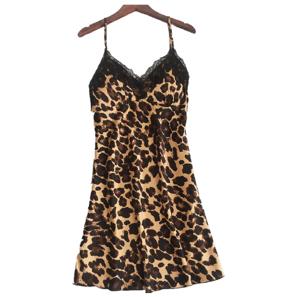 Moteriški naktiniai marškiniai su leopardo raštu ir plonomis petnešėlėmis