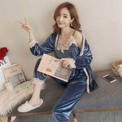 Elegantna ženska baršunasta pidžama od majica bez rukava i ogrtača