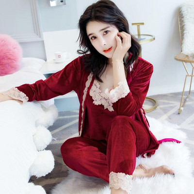 Elegantna ženska baršunasta pidžama od majica bez rukava i ogrtača