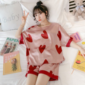 Ljetna satenska pidžama iz dva dijela sa aplikacijom