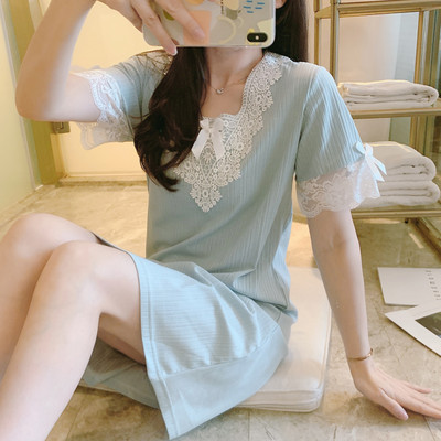 Γυναικείο βαμβακερό νυχτικό με κέντημα και κορδέλα