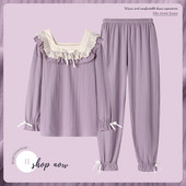 Дамска пижама с дълъг ръкав и къдри