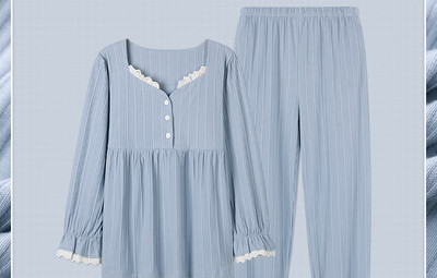 Дамска пижама с дълъг ръкав и къдри