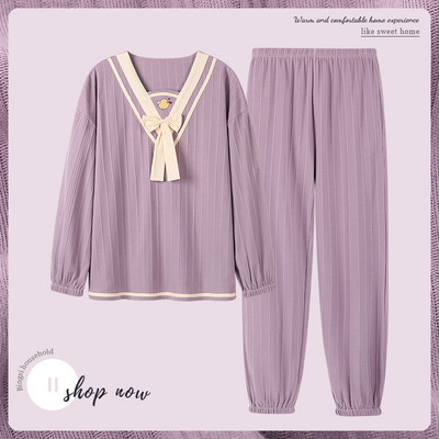 Дамска пижама с дълъг ръкав и къдри