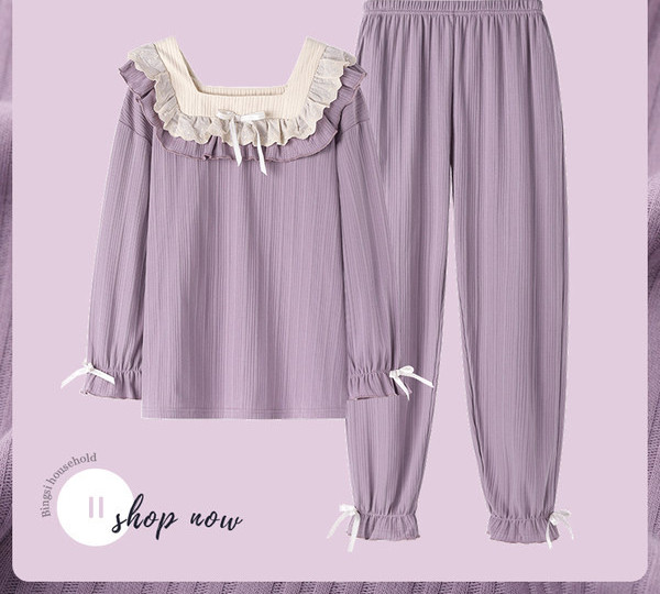 Дамска пижама с дълъг ръкав и къдри