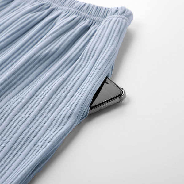 Ženska prugasta pidžama iz dva dijela u plavoj boji