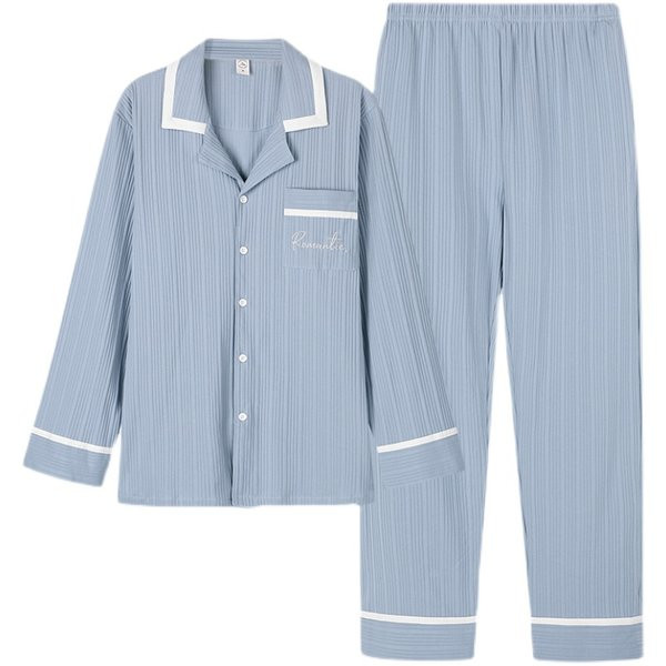 Ženska prugasta pidžama iz dva dijela u plavoj boji