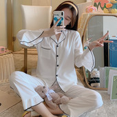 Ženska dvodijelna pidžama s dugim džepom na rukavima i gumbima