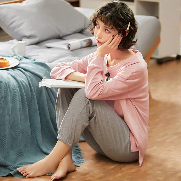 Ženska dvodijelna pamučna pidžama s dugim rukavima