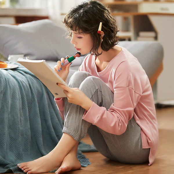 Ženska dvodijelna pamučna pidžama s dugim rukavima