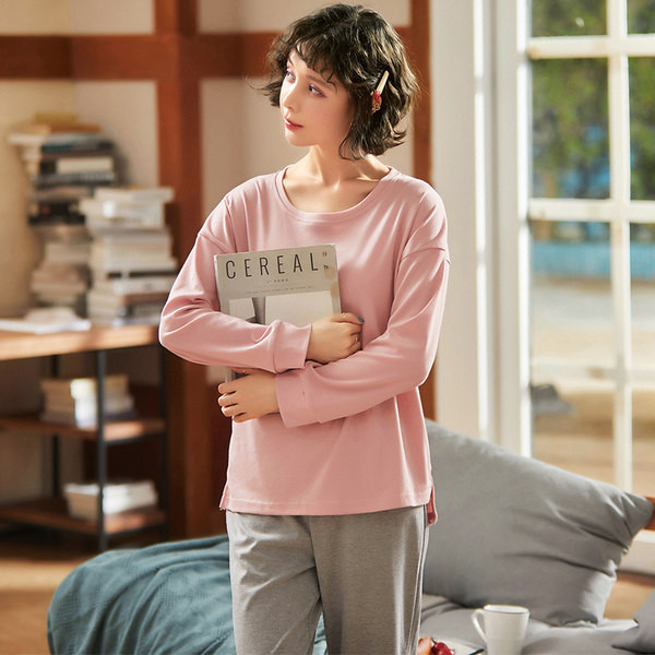 Ženska dvodijelna pamučna pidžama s dugim rukavima