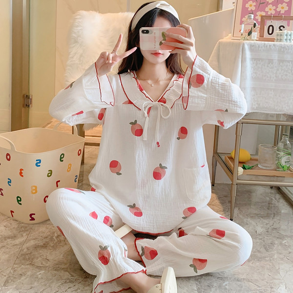 Ženska dvodijelna pamučna pidžama s aplikacijom