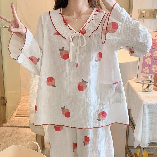 Ženska dvodijelna pamučna pidžama s aplikacijom