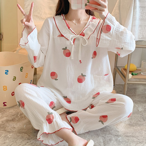 Ženska dvodijelna pamučna pidžama s aplikacijom