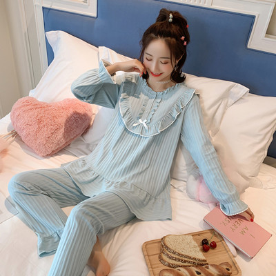 Нов модел дамска пижама от две части с дълъг ръкав и овално деколте 