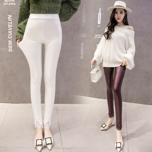 Ženske kožne tajice s čipkom