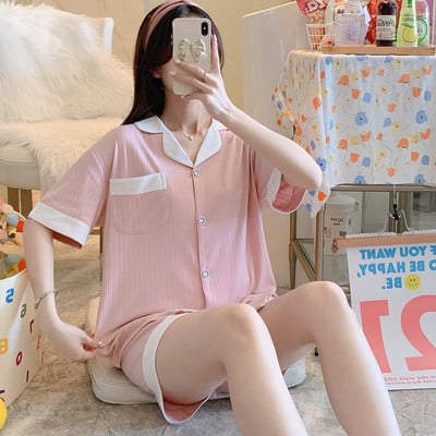 Къса лятна пижама с горнище тип риза